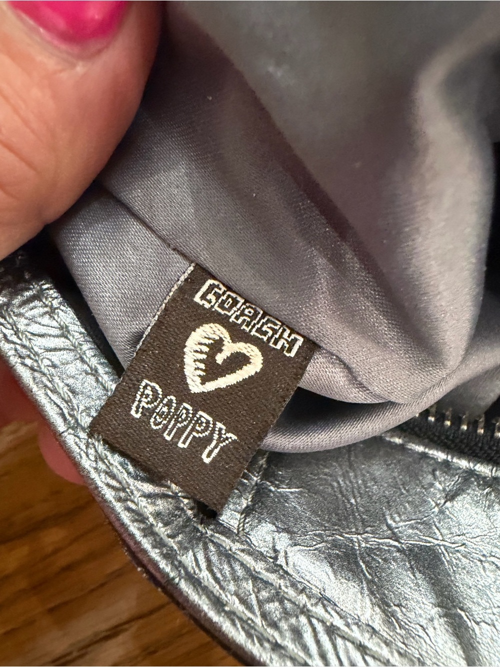 COACH Poppy Metallic Silver Quilted Leather and Black C Logo Canvas - Picture 4 of 14